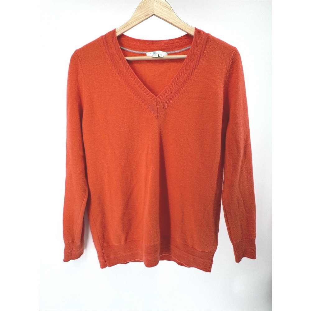 Boden 100% Cashmere V-Neck Sweater Orange Womens Size M Soft Fine Knit